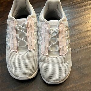 Adidas Kids Sneakers in White with Pink and Silver Accents